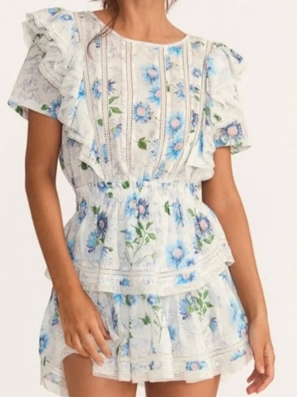 LoveShackFancy Blue Floral Natasha Mini Dress SMALL